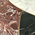 Patchwork Marble Dining Table with Flared Panel Legs and Textured Edge
